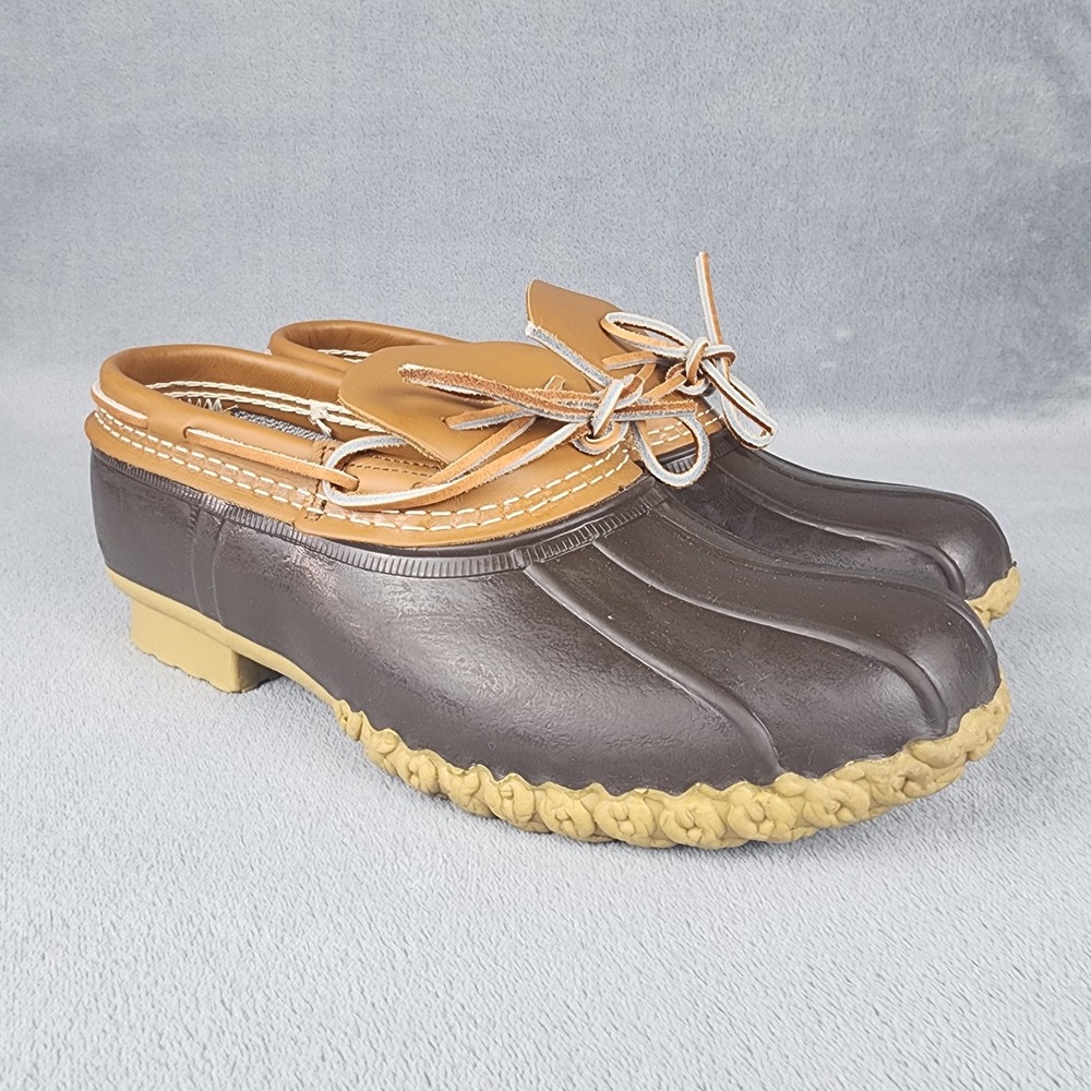 LL Bean Boots Mens 9M Rubber Moc Duck Shoes Brown Leather Low